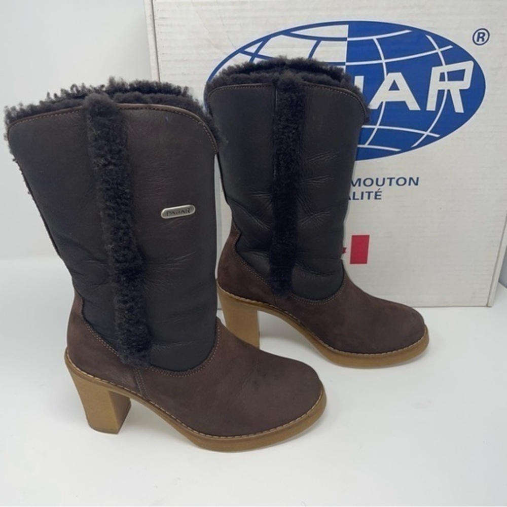 Pajar Brown leather boot foldable top and rubber heel womens size 5 1/2